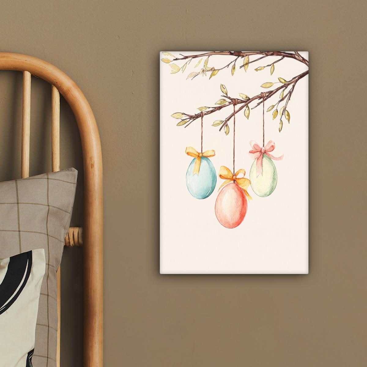 LEINWANDBILD Osterkuchen - Schleife - Eier Deko Wohnzimmer 20x30 cm - Creme, Textil (20/30cm) - MuchoWow