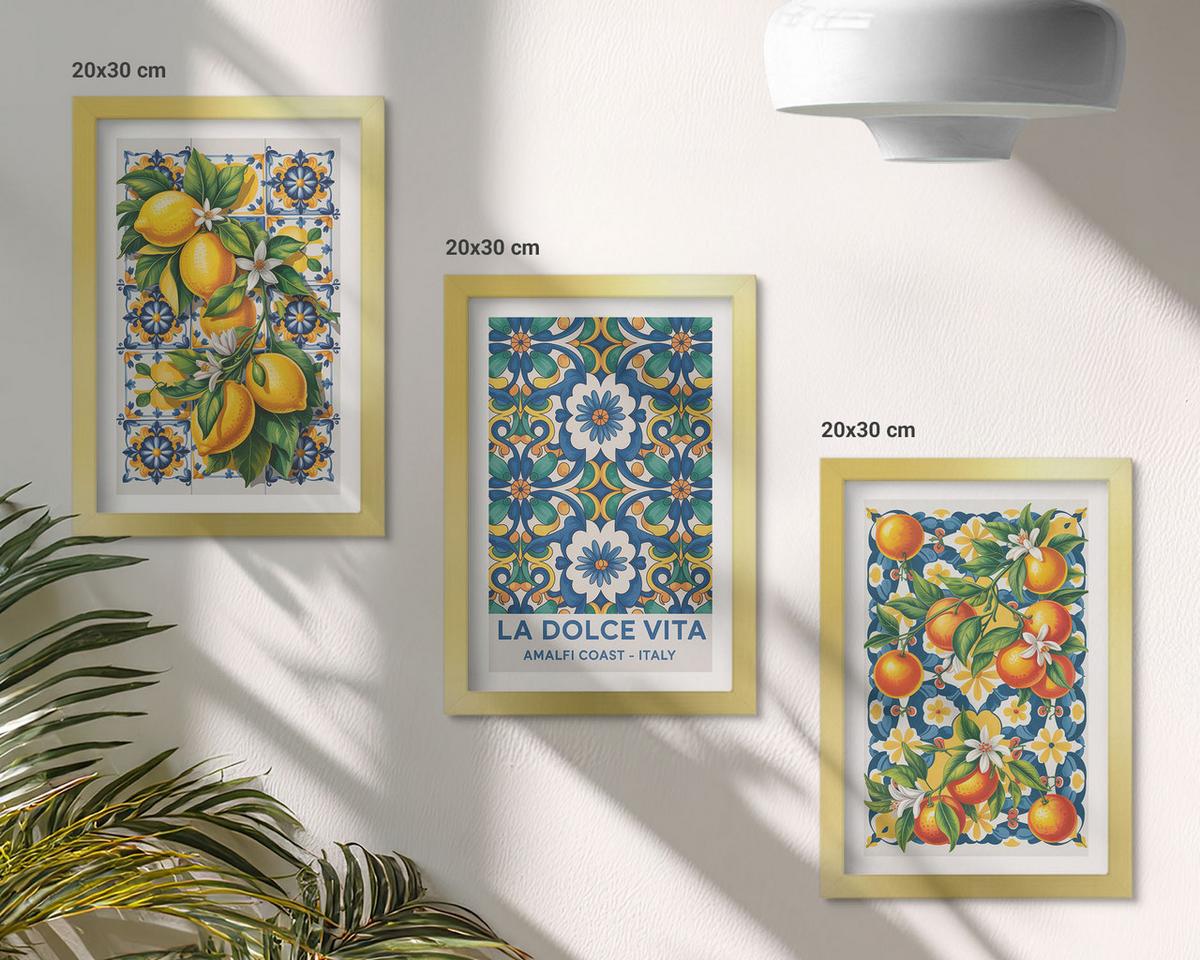 BILDER SET 3er Set - 20x30 cm Goldrahmen - Zitrusfarbene abstrakte - Goldfarben, Kunststoff (20/30cm) - TULUP