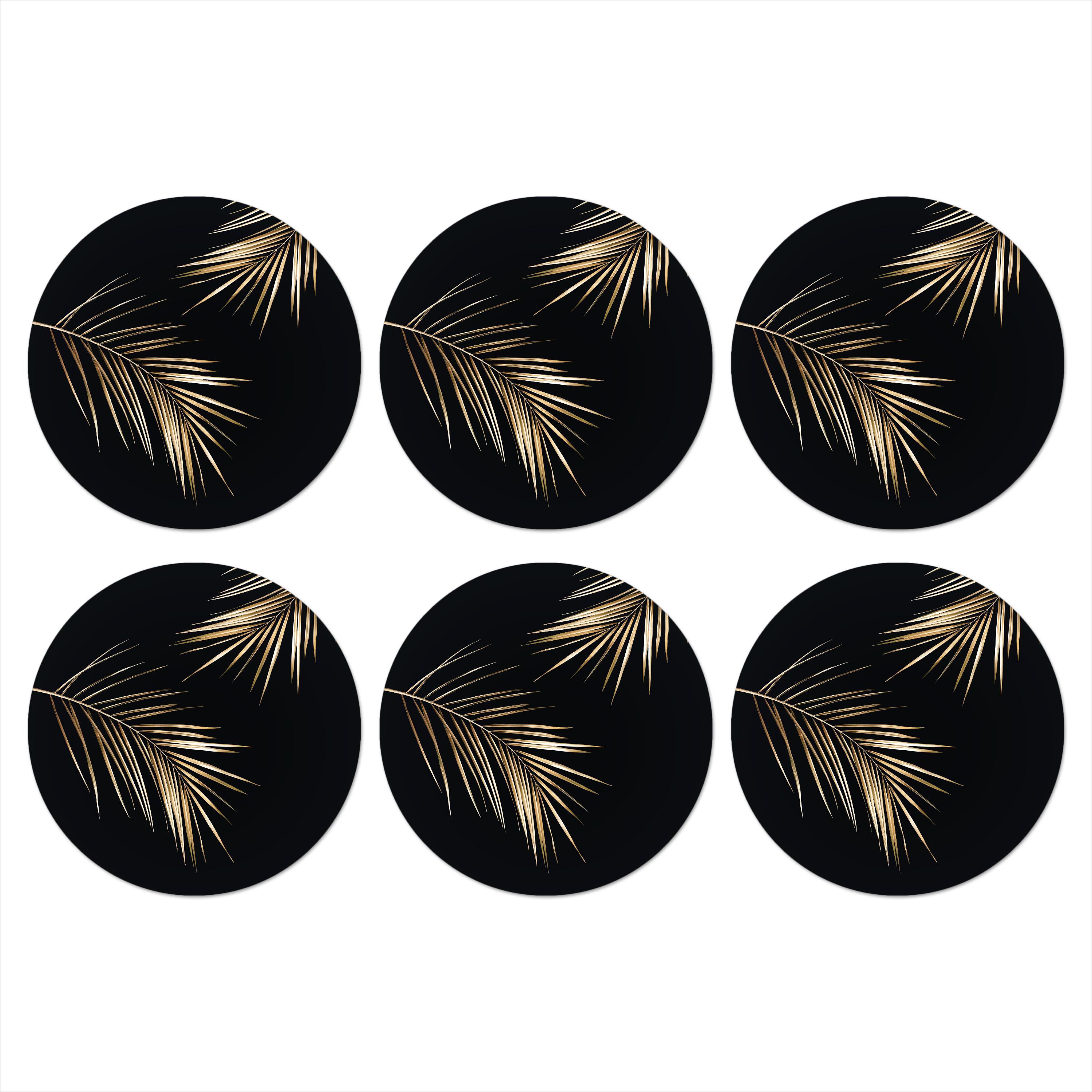 GLASUNTERSETZER Blätter - Pflanzen - Gold - Schwarz - Luxus Getränkeuntersetzer 10x10 cm - Schwarz, Naturmaterialien (10/0.2cm) - MuchoWow