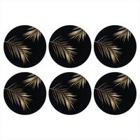 GLASUNTERSETZER Blätter - Pflanzen - Gold - Schwarz - Luxus Getränkeuntersetzer 10x10 cm - Schwarz, Naturmaterialien (10/0.2cm) - MuchoWow