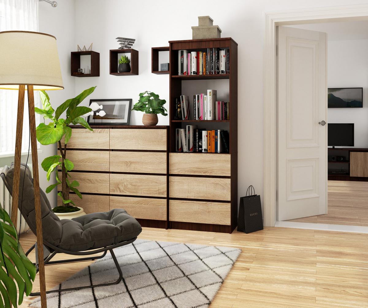 STANDREGAL Dunkelbraun, Eiche Sonoma 180/60/35 - Dunkelbraun, Holzwerkstoff (60/180/35cm) - RAUMHIRSCH FURNITURE