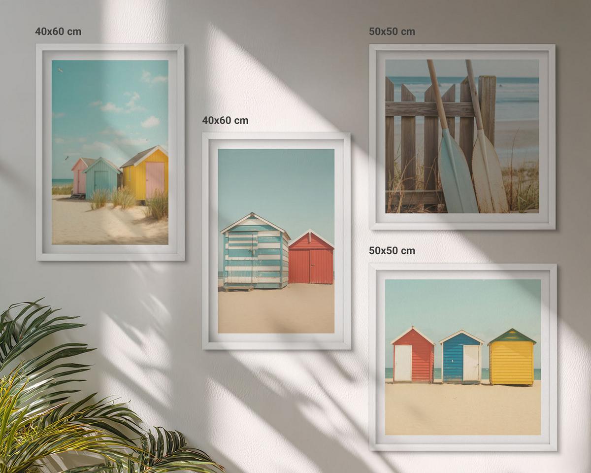 BILDER SET 4er Set - 50x50 cm & 40x60 cm Weißer Rahmen - Bunte Häuser, Strand, Sonne - Weiß, Kunststoff (50/50cm) - TULUP