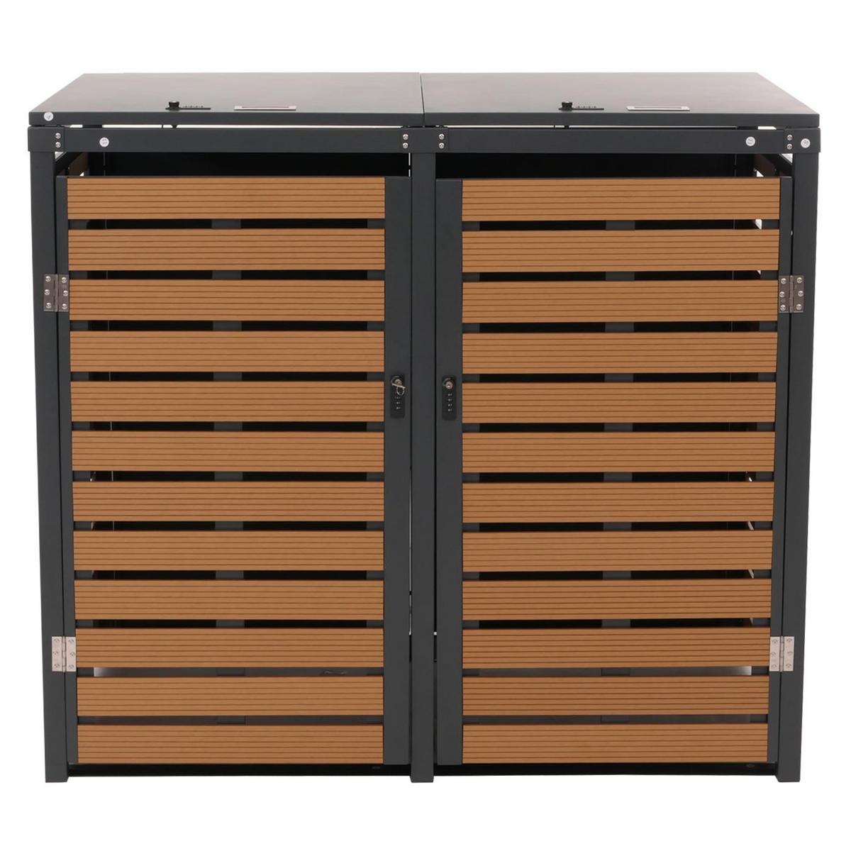 2ER MÜLLTONNENVERKLEIDUNG Teak Dekor - Teakfarben, Metall (134/119/84cm) - MCW