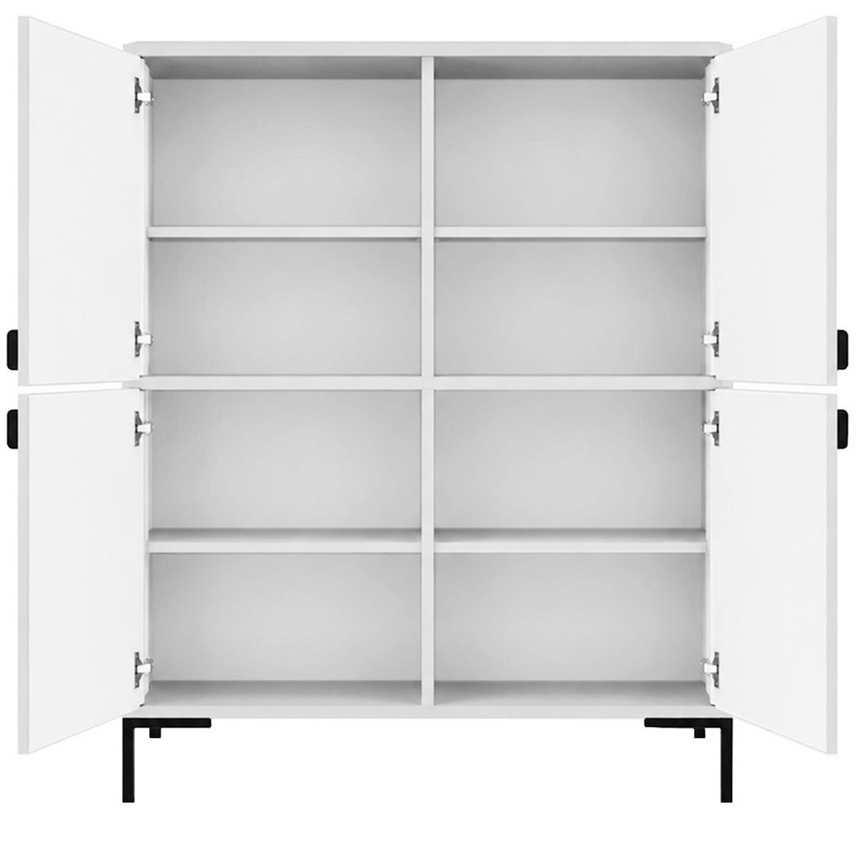 KOMMODE Montreal mit 4 Türen, dekorative 3D-Fronten, Highboard 100 cm, Weiß - Schwarz/Weiß, Holzwerkstoff/Metall (101/113/40cm) - Beautysofa