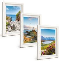 BILDER SET 3er Set - 20x30 cm Weißer Rahmen - Strand, Leuchtturm, Berge, Blumen - Weiß, Kunststoff (20/30cm) - TULUP
