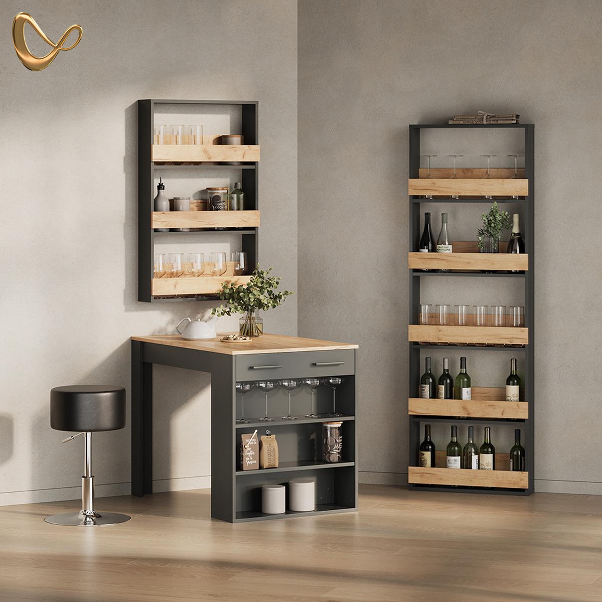 ESSTISCH Regusa Anthrazit/Goldkraft Eiche 67 x 100 cm - Honigeiche/Anthrazit, Holzwerkstoff (100/67/77.5cm) - Livinity®