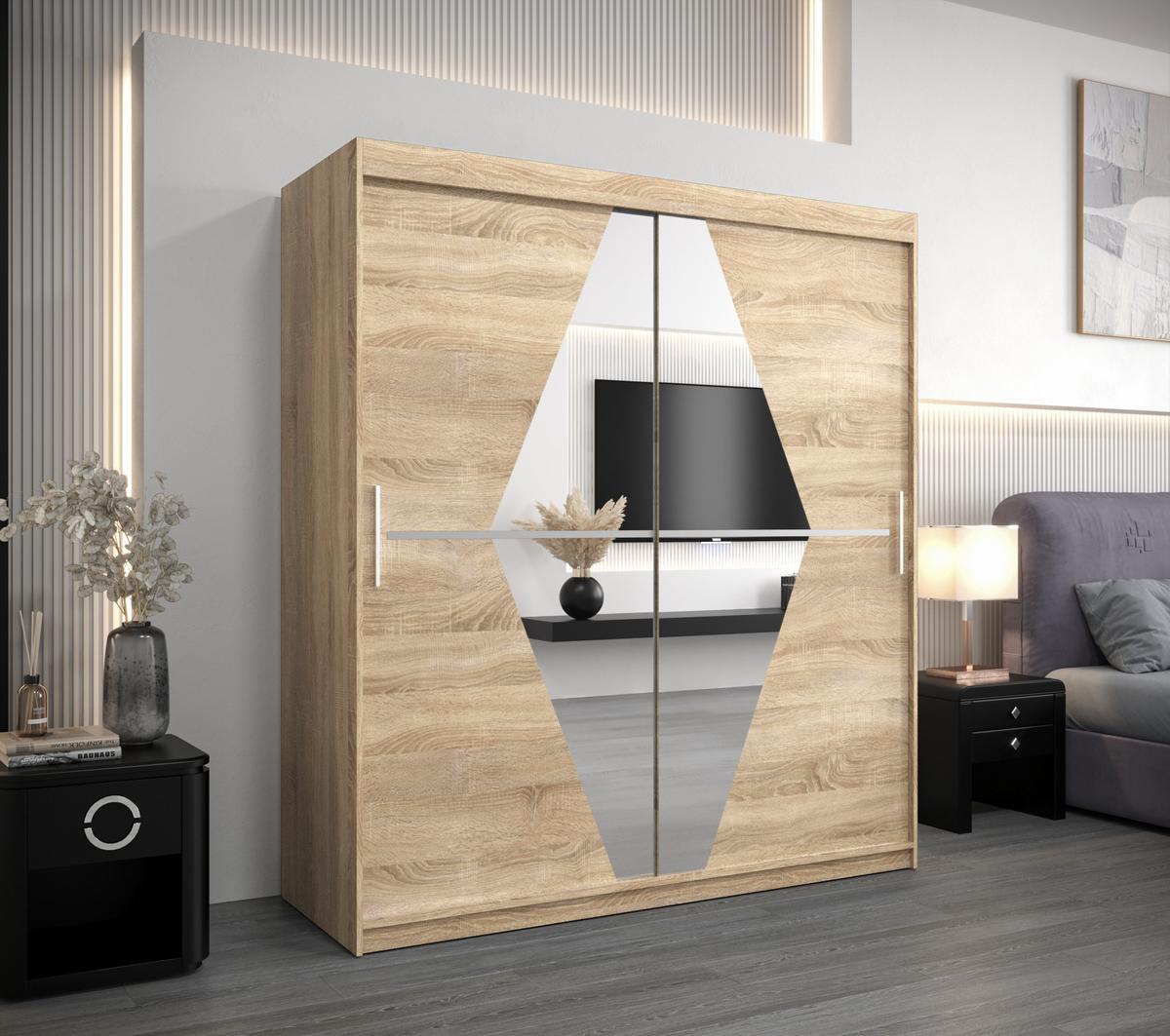 SCHWEBETÜRENSCHRANK 200/180/62 2-türig - Silberfarben/Sonoma Eiche, Holz/Kunststoff (180/200/62cm) - MÖBEL KRYSPOL