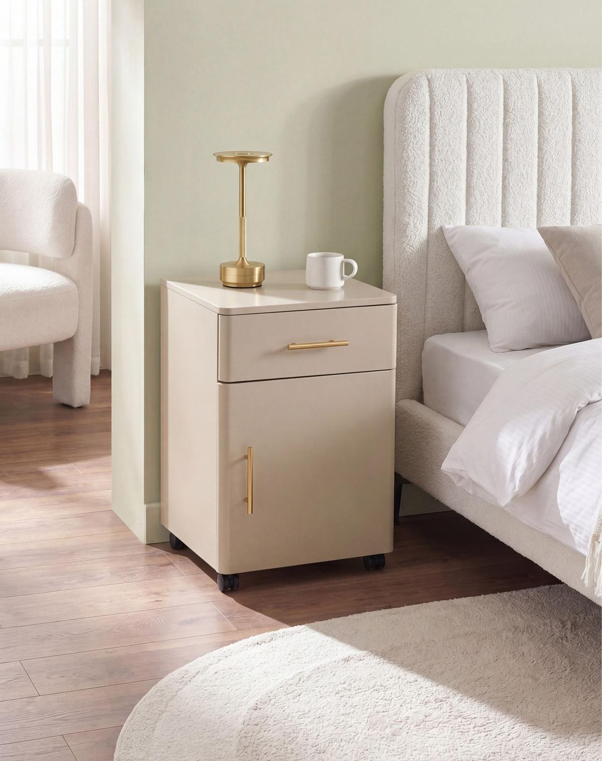 NACHTTISCH mit 1 Schublade Metall Beige Ombura - Beige, Metall (40/45/65cm) - Beliani