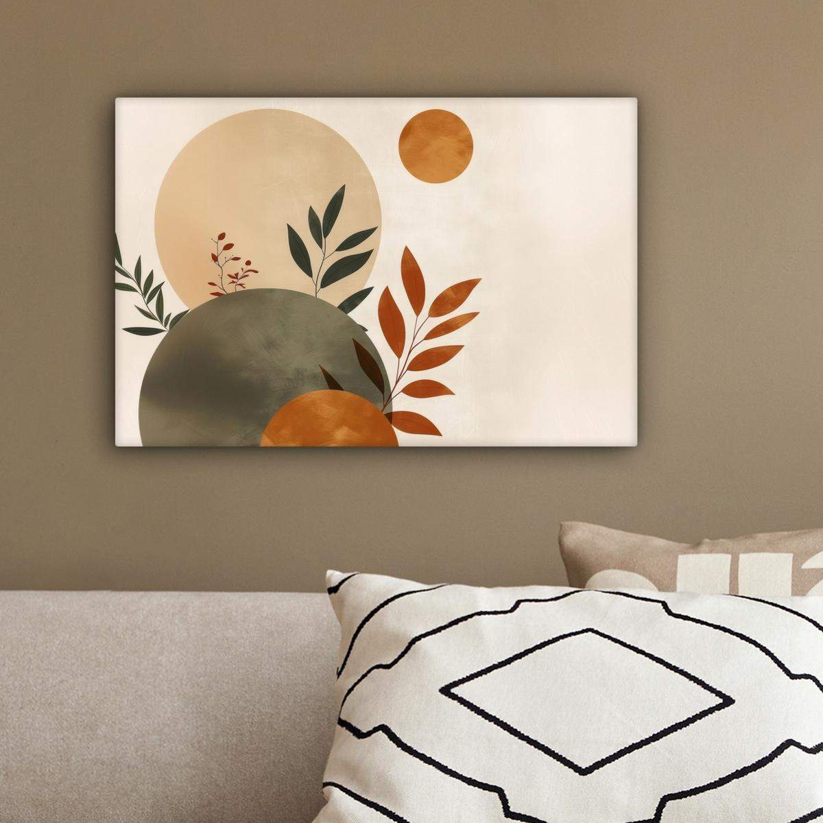 LEINWANDBILD Formen - Rund - Blätter - Beige Deko Schlafzimmer 30x20 cm - Rostfarben, Textil (30/20cm) - MuchoWow