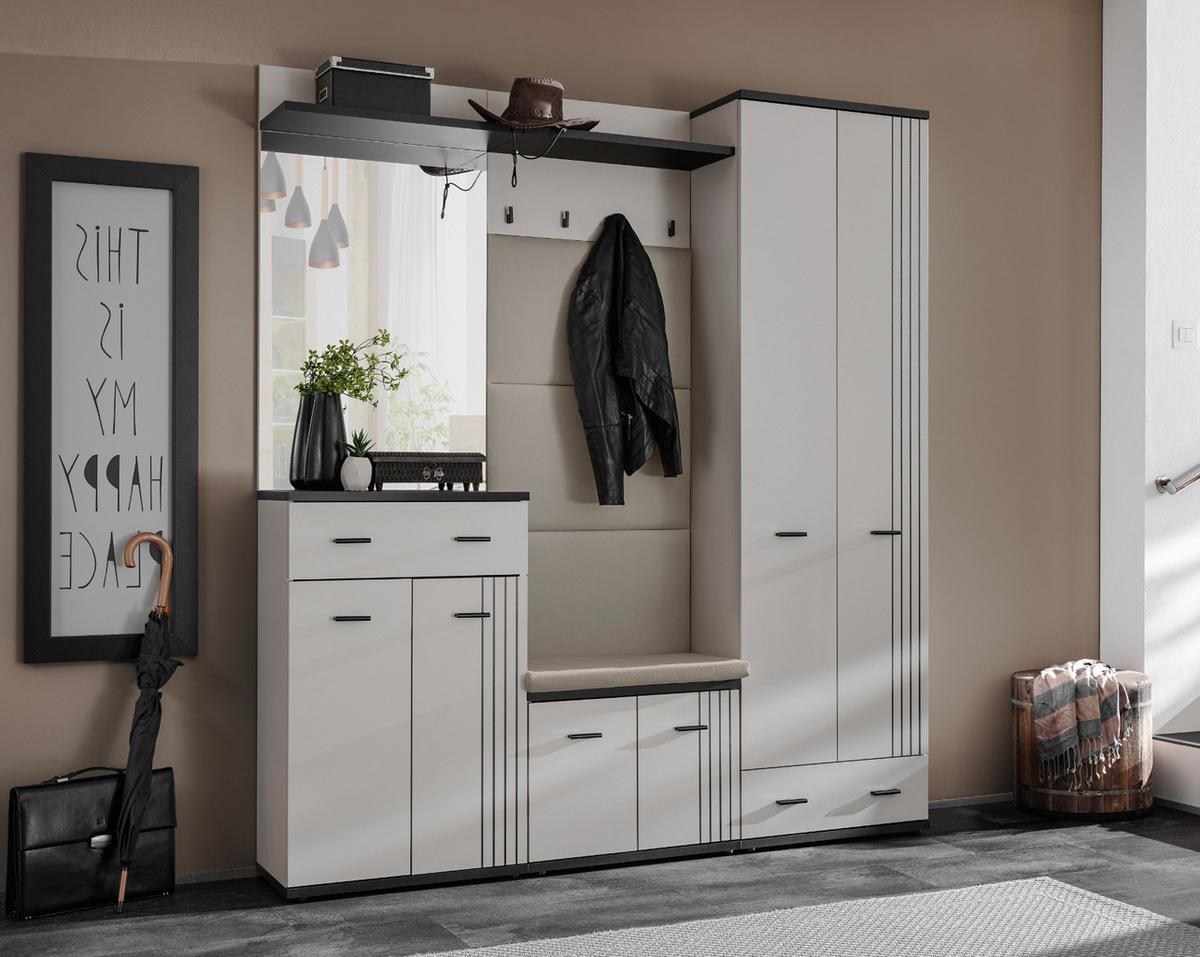 GARDEROBEN-SET Kaschmir, schwarz 5-teilig 180 cm, Flurgarderobe mit viel Stauraum - Kaschmir/Schwarz, Glas/Holzwerkstoff (180/203/32cm) - Inn.Furn