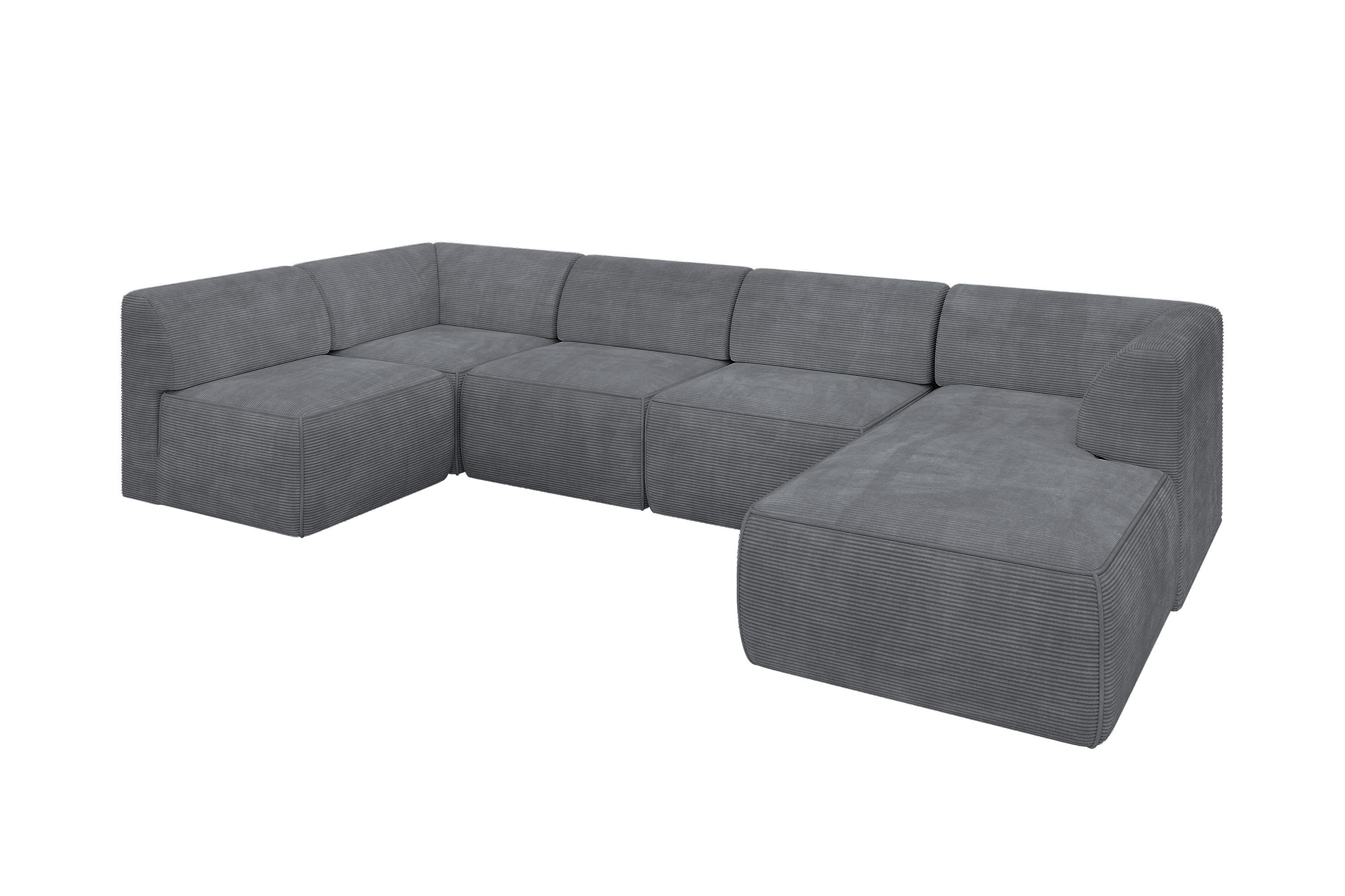 WOHNLANDSCHAFT Ottomane Rechts MOVO-L 345x180x78 cm Dunkelgrau Cord - Dunkelgrau, Holzwerkstoff/Kunststoff (180/78/345cm) - ALTDECOR
