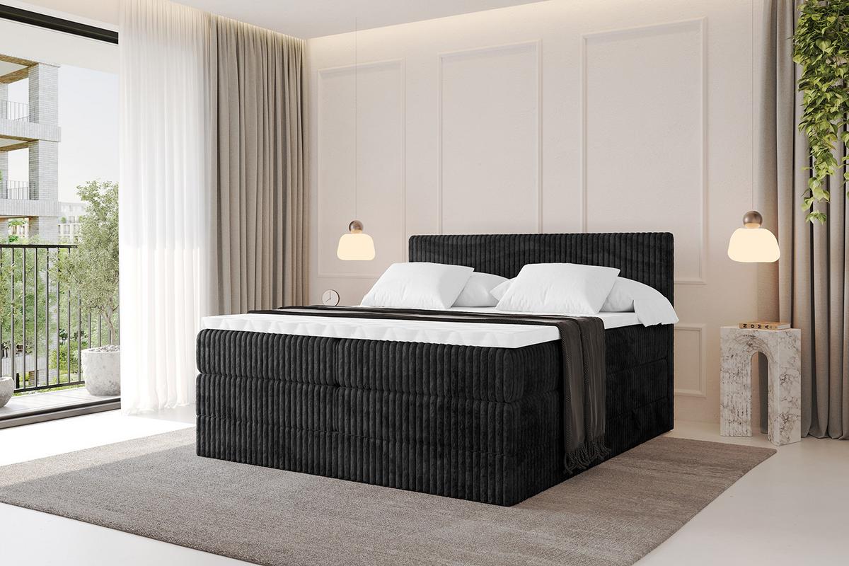 BOXSPRINGBETT mit Matratze H3|H4 und Lattenrost - TOLO KING 140x200 Cord - Schwarz - Schwarz, Holzwerkstoff (140/200cm) - ALTDECOR