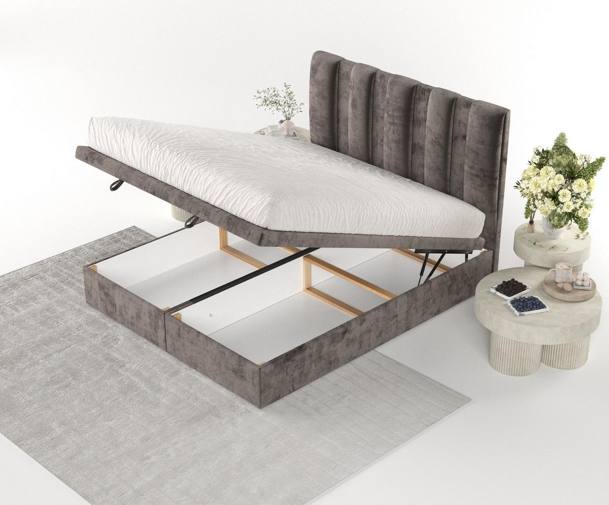 POLSTERBETT Orta mit Stauraum 140/200 cm Braun im Lotta Stoff - Schwarz/Braun, Holz/Holzwerkstoff (140/200cm) - AltaBeds