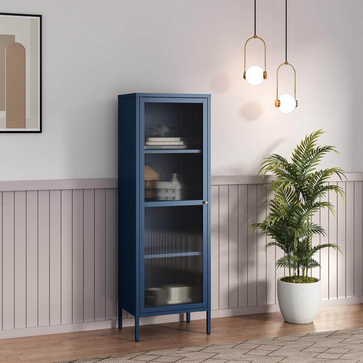 VITRINENSCHRANK Säkylä - Blau, Glas/Metall (50/150/35cm) - [en.casa]