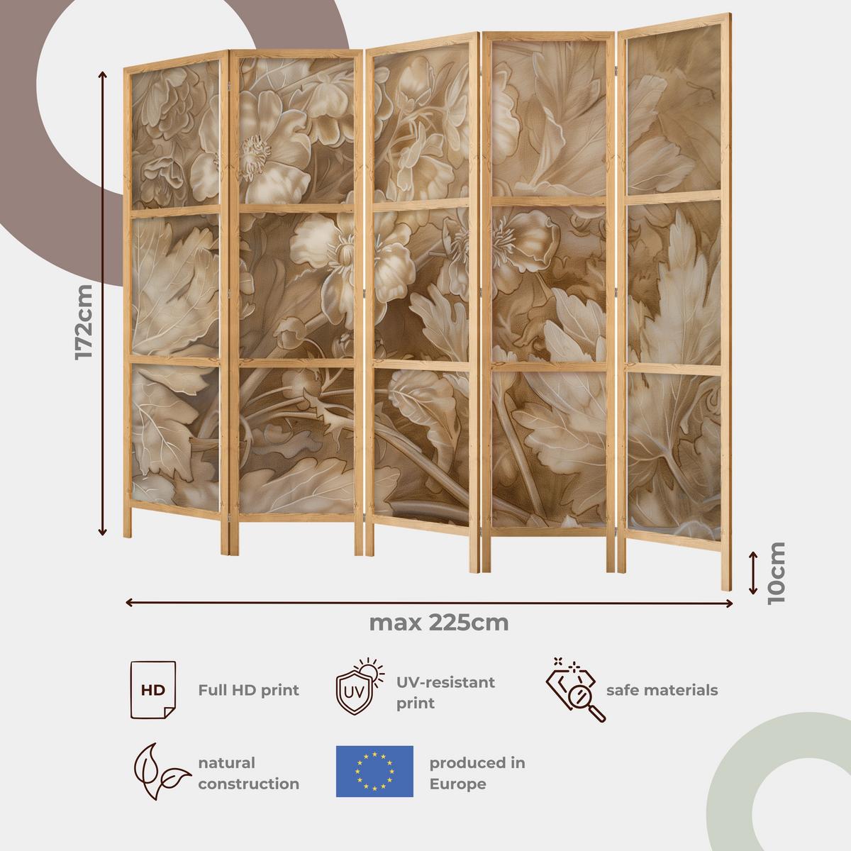 PARAVENT Japanischer 5-tlg 225x172 cm Abstraktion - Multicolor, Holz/Textil (225/172/3cm) - Muralo