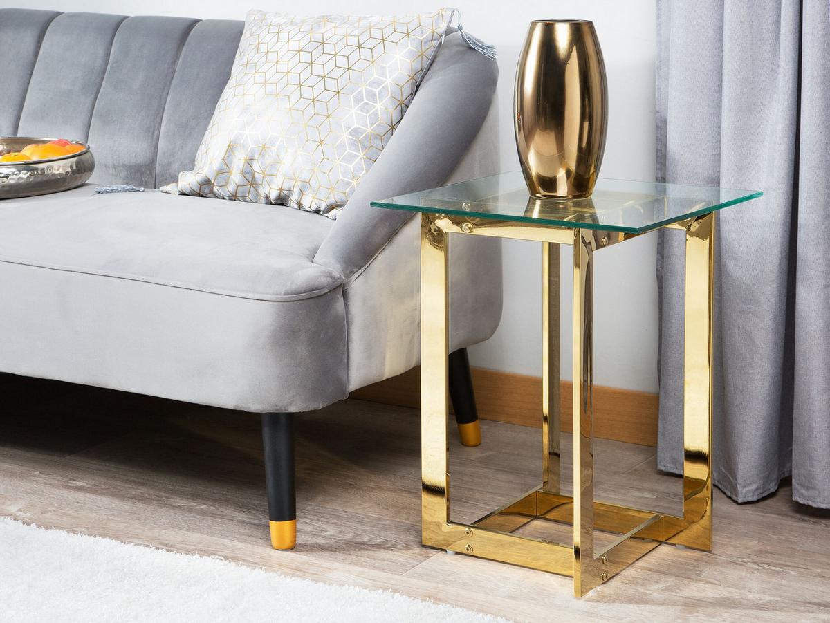 BEISTELLTISCH Glas gold quadratisch 40/40 cm Crystal - Transparent/Goldfarben, Glas (40/40/52cm) - Beliani