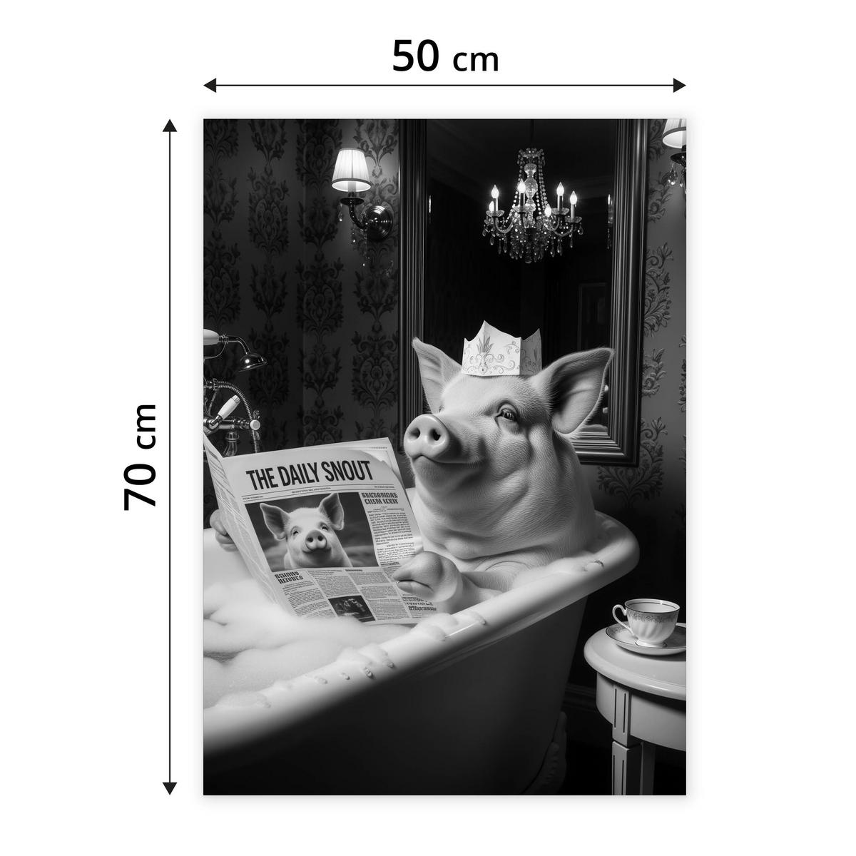 POSTER für Badezimmer WC SCHWEIN in Badewanne Zeitung Abstraktion 50x70cm - Schwarz/Weiß, Papier (50/70/1cm) - Muralo
