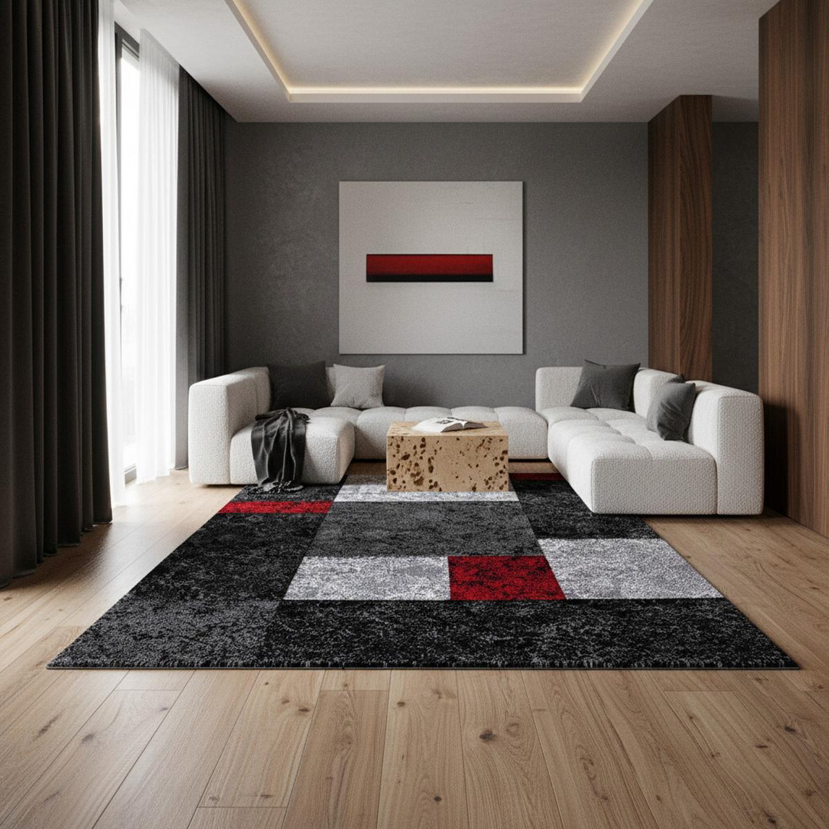 KURZFLORTEPPICH LATEMAR, kariert, Rot, 280 x 370 cm - Rot, Textil (280/370cm) - KADIMA DESIGN
