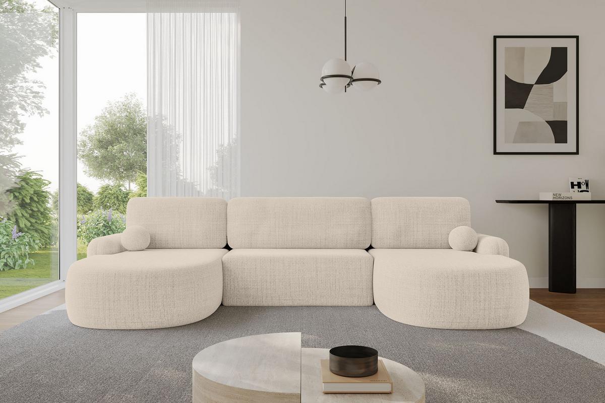 WOHNLANDSCHAFT mit Schlaffunktion und Bettkasten LIRA-U - 335x172x89 Beige - Beige, Holzwerkstoff/Textil (335/89/172cm) - ALTDECOR