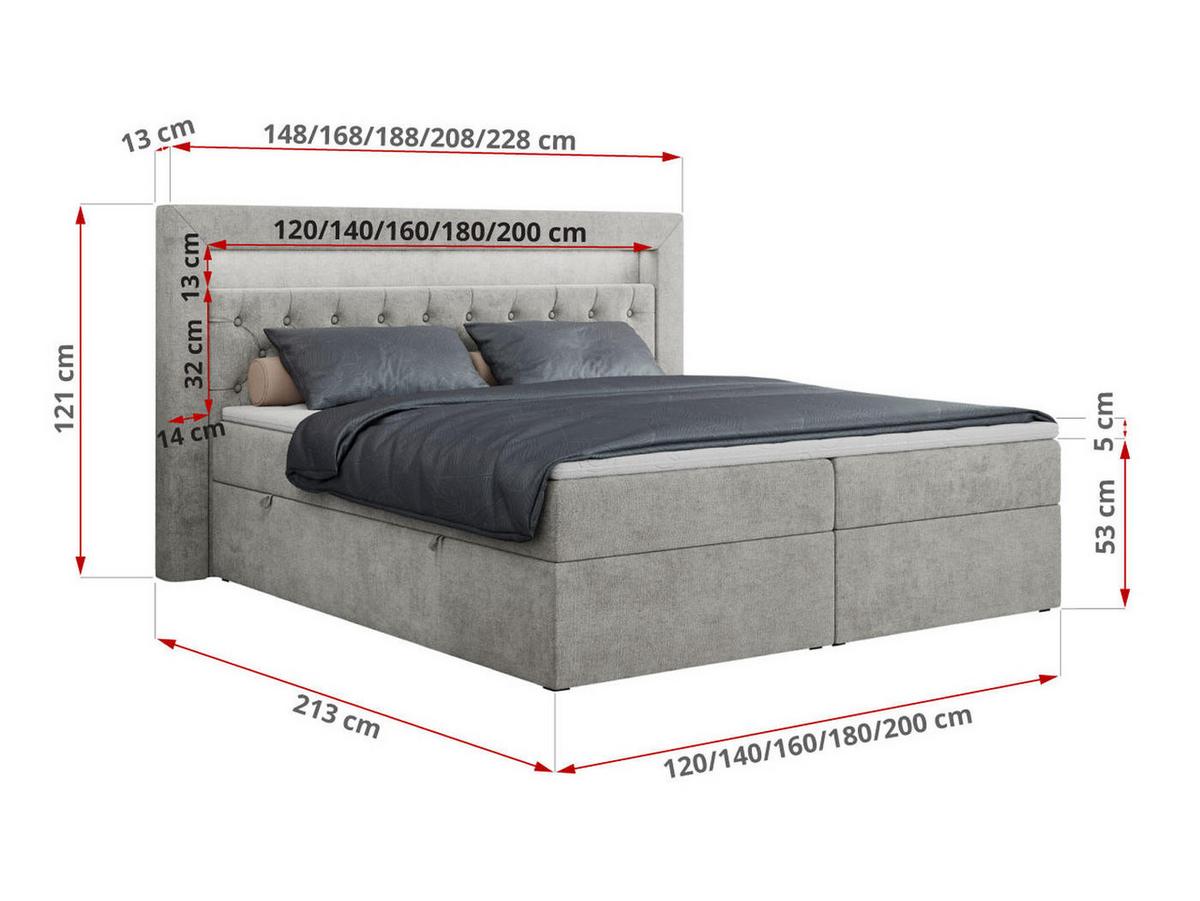 BOXBETT GOLD-6 LED 200/200 Hellgrau Struktur - H3 - Hellgrau, Holz/Textil (200/200cm) - MKS