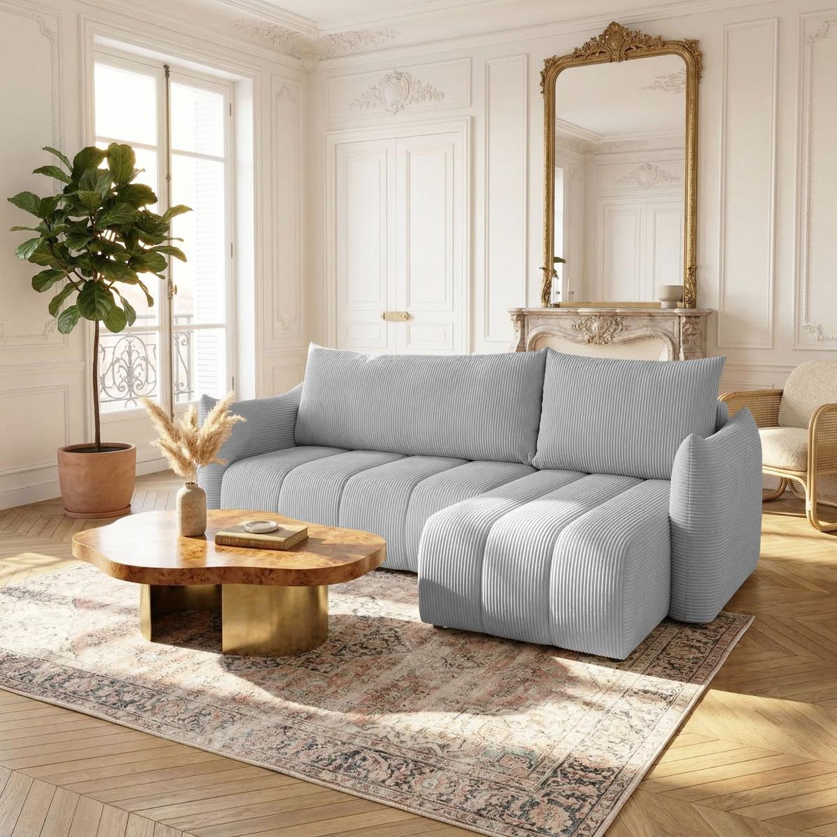 ECKSOFA Ontario Xs Mit Schlaffunktion - Hellgrau, Holzwerkstoff/Textil (226/154cm) - Fun Möbel