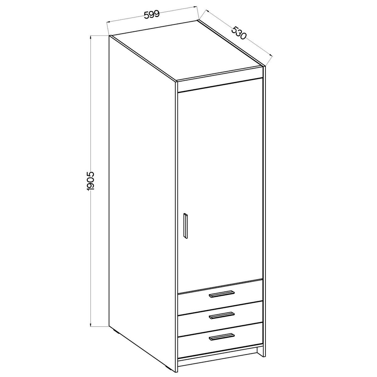 DREHTÜRENSCHRANK ELENORA 59,9/190,5/53cm 1-türig Weiß - Weiß, Holzwerkstoff (59.9/190.5/53cm) - MASSENO
