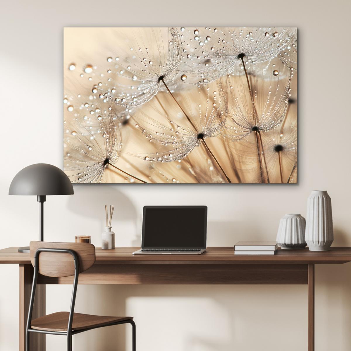 METALLBILD Löwenzahn - Abstrakt - Natur - Beige Deko Groß 120x80 cm - Braun, Metall (120/80cm) - MuchoWow