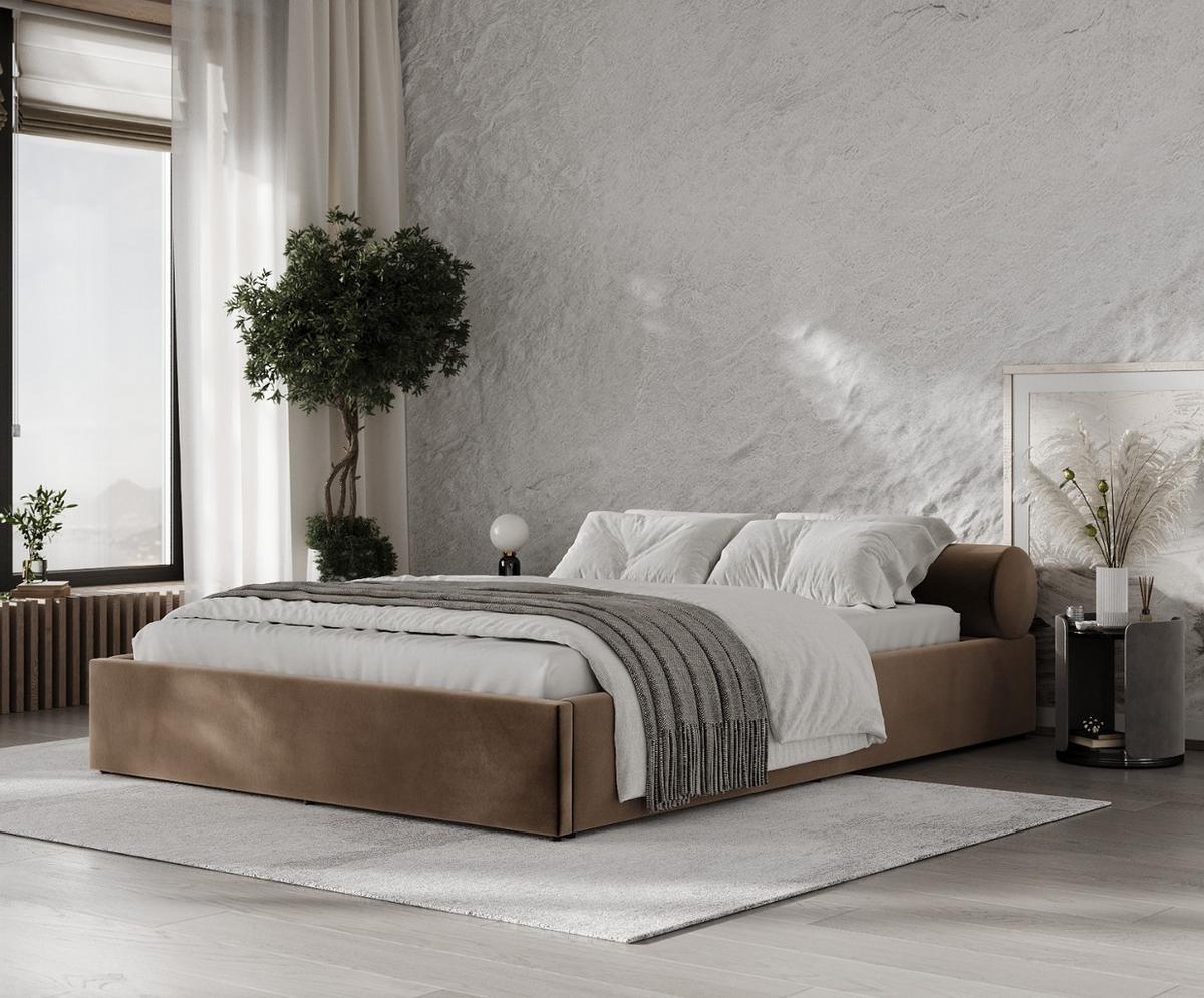 POLSTERBETT Solvo mit Stauraum 160/200 cm Braun im Paros Stoff - Schwarz/Naturfarben, Holz/Holzwerkstoff (160/200cm) - AltaBeds
