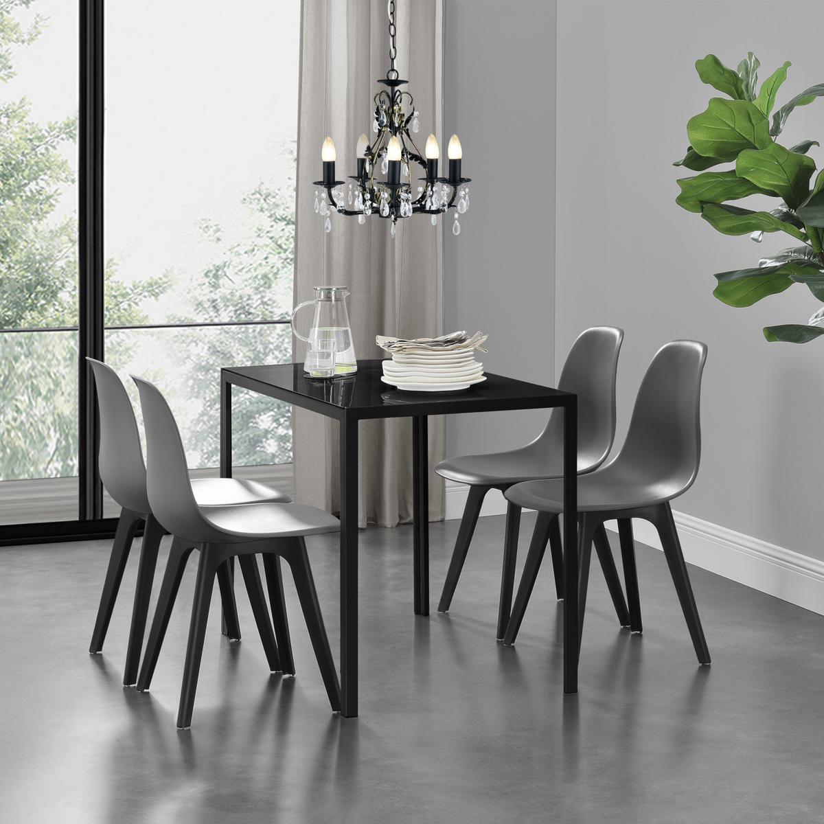 ESSGRUPPE Stathelle - Grau, Glas/Metall (105/75/60cm) - [en.casa]