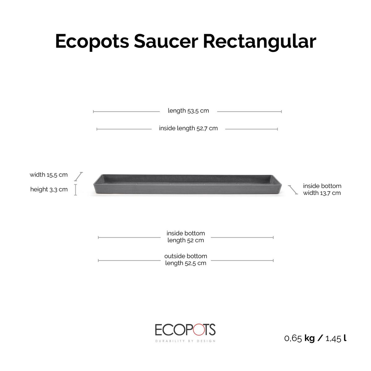 BLUMENTOPFUNTERSETZER rechteckig 53,5/15,5/3,3 cm Grau - Grau, Kunststoff (53.5/3.3cm) - Ecopots