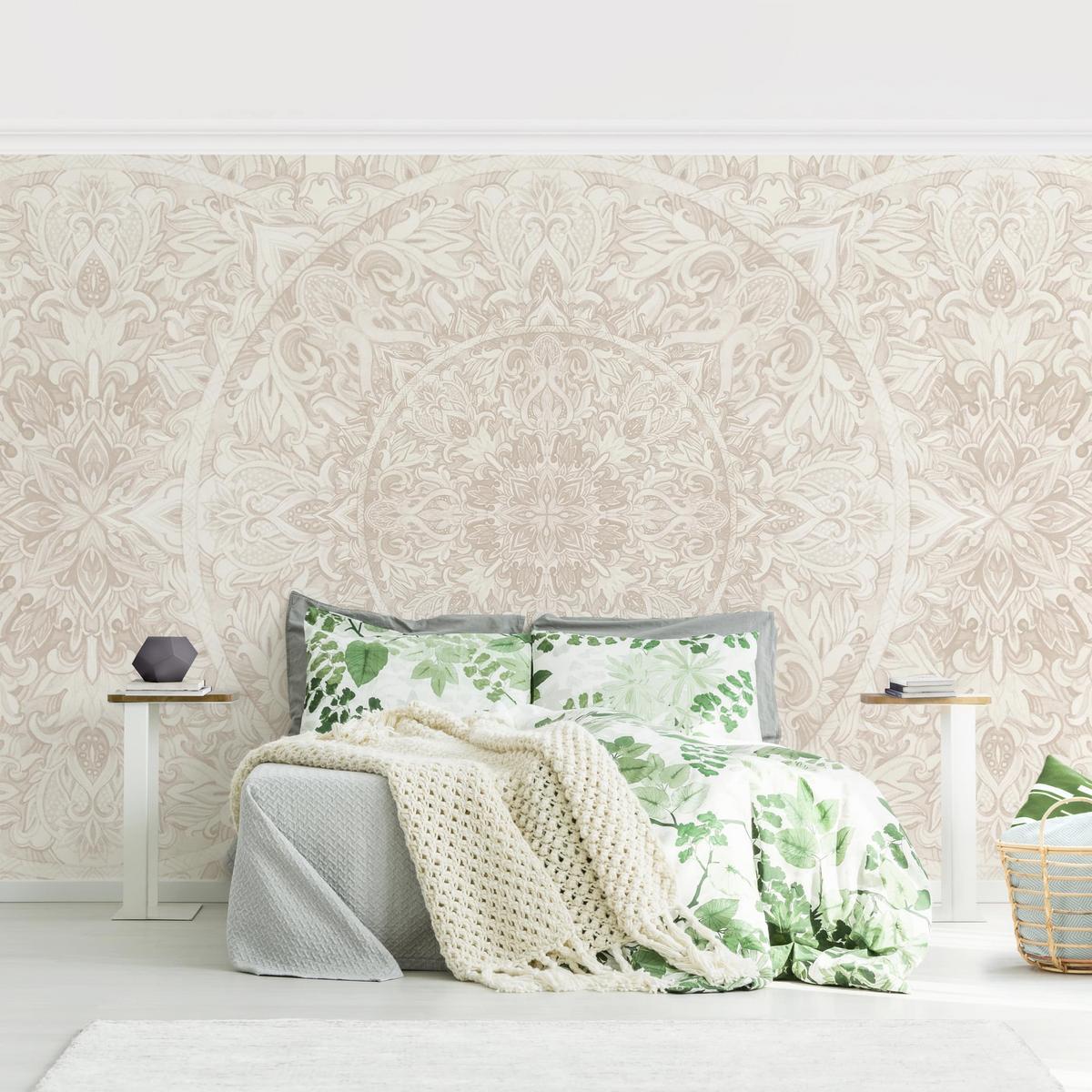 FOTOTAPETE Mandala Aquarell Muster Ornament beige 336/225 cm - Eichefarben, Papier (336/225cm) - Bilderwelten