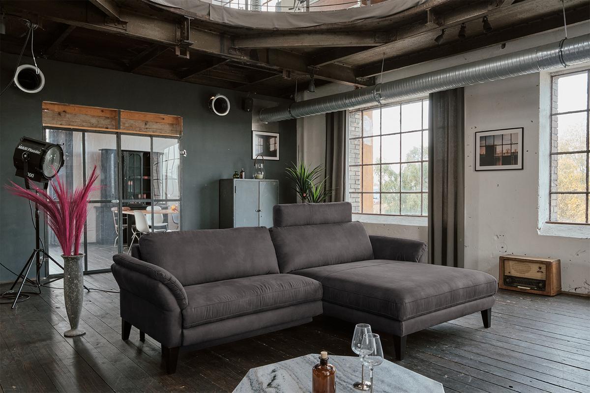 ECKSOFA MIT MOTORISCHER RELAXFUNKTION MALTA Anthrazit Webstoff Relaxfunktion - Anthrazit/Schwarz, Buchenholz/Textil (302/175cm) - KAWOLA