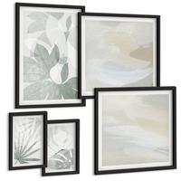 BILDER SET 5er Set - 50x50 cm & 20x30 cm & 40x60 cm Schwarzer Rahmen - Die Blätter der Pflanzen sind grünlich-grau. - Schwarz, Kunststoff (40/60cm) - TULUP
