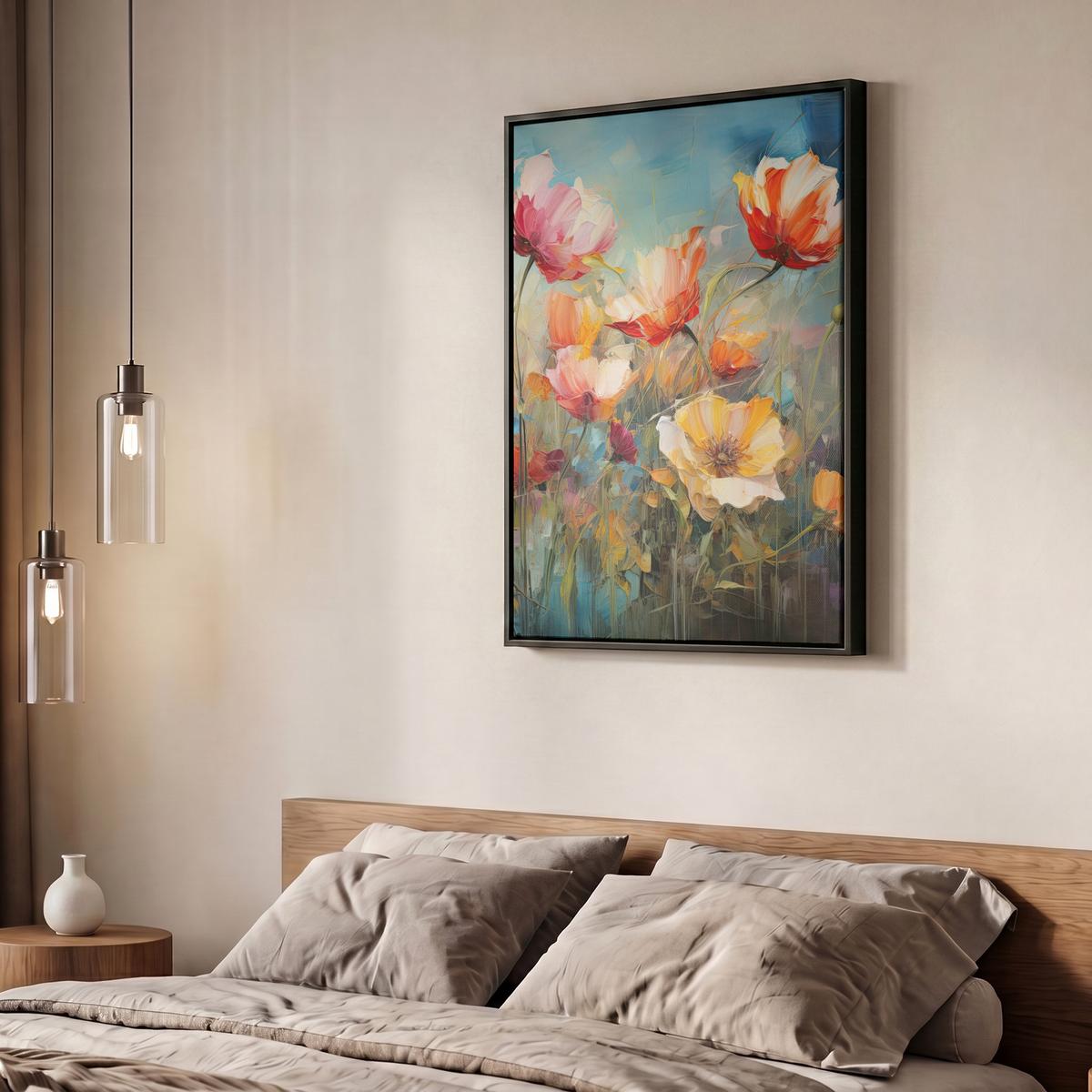 LEINWAND Bilder mit Rahmen - Blumen - Aquarell - Kunst - Botanisch - Natur - 60x80 - Orange, Textil (60/80cm) - MuchoWow