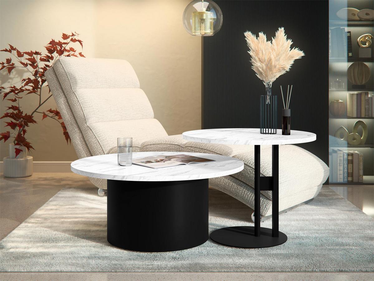 COUCHTISCH-SET Monar - Schwarz/Weiß, Holzwerkstoff/Metall (58/58/45cm) - MIRJAN24
