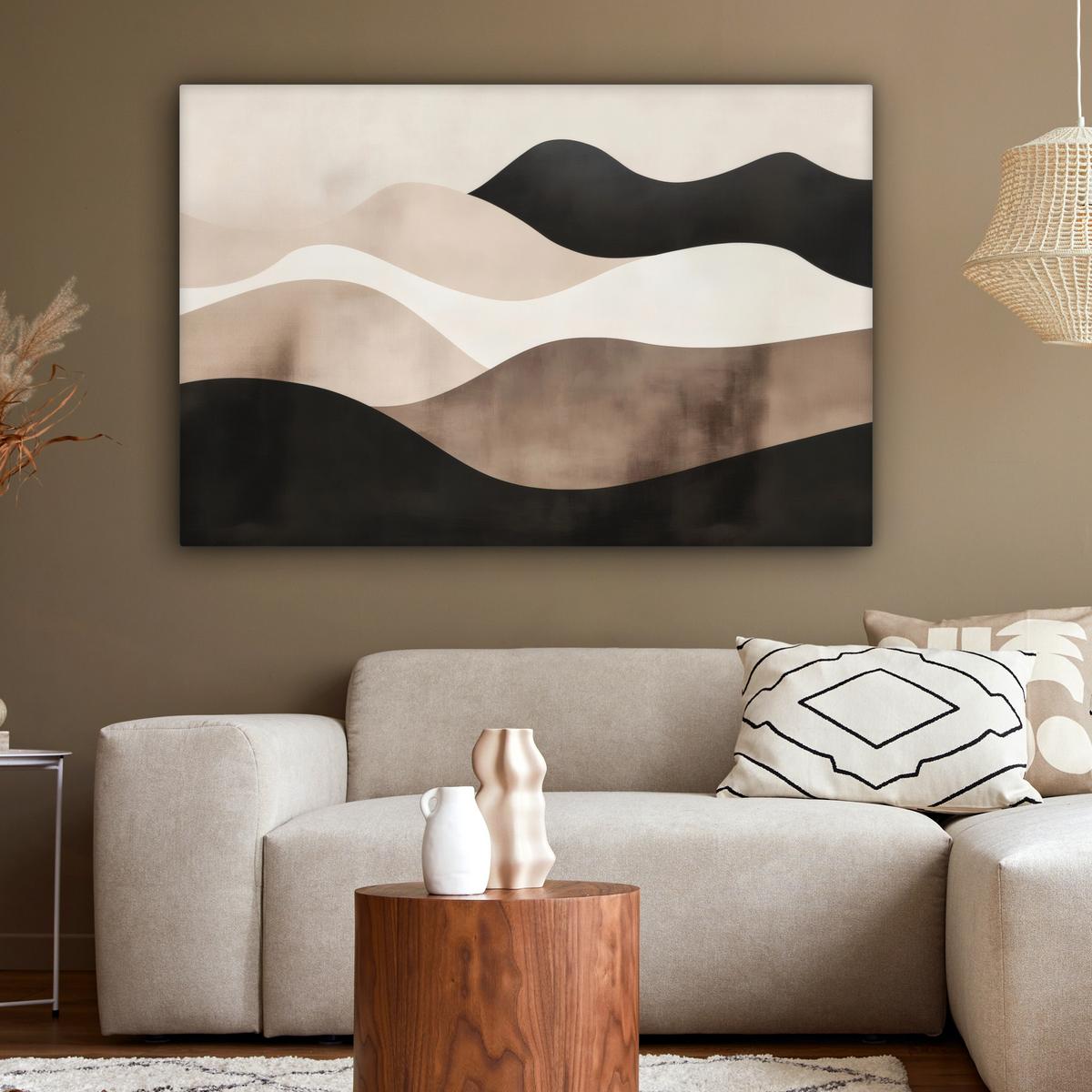 LEINWANDBILD Abstrakt - Landschaft - Wellen - Cremefarben Wohnzimmer Groß 120x80 cm - Cappuccino, Textil (120/80cm) - MuchoWow