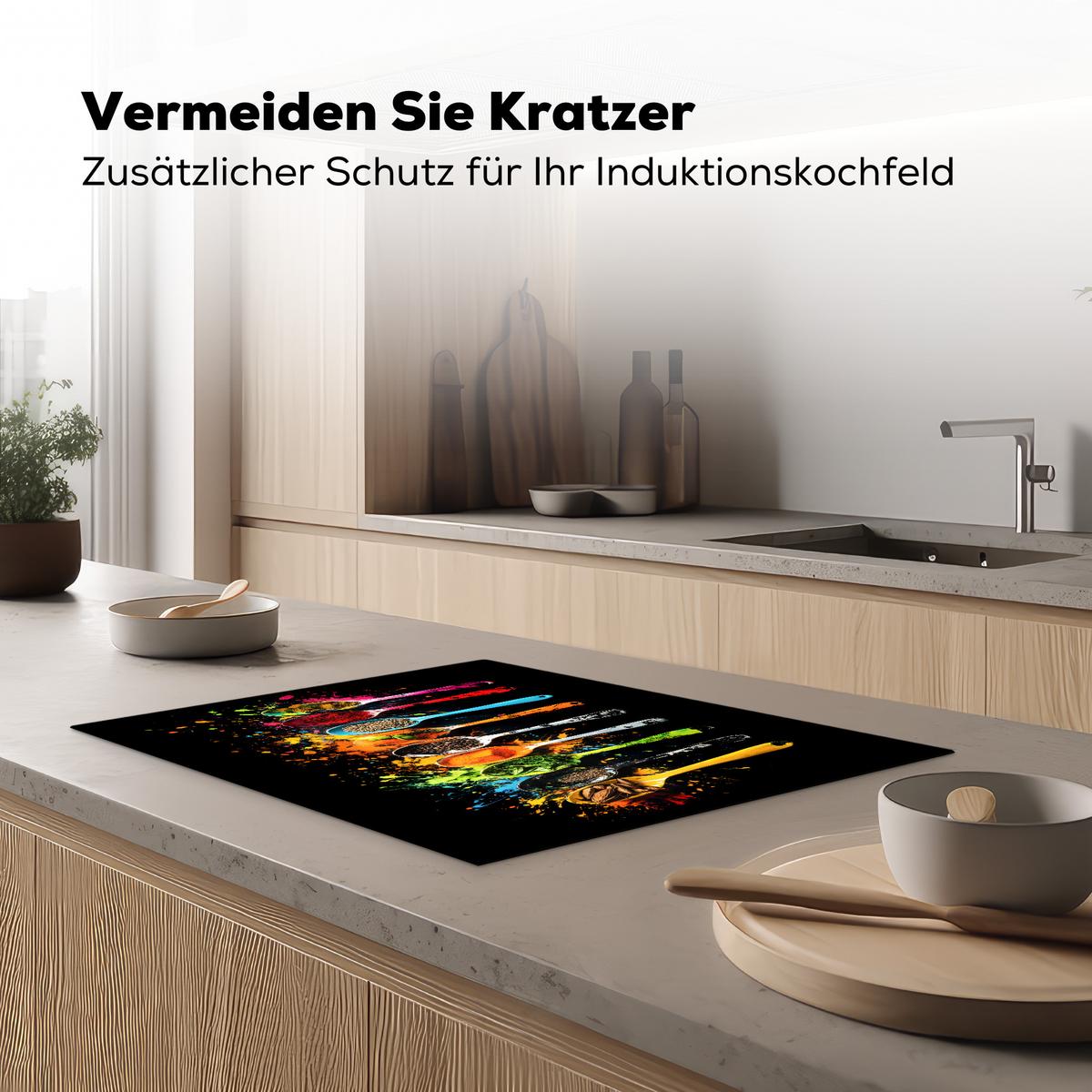 HERDABDECKPLATTE Löffel - Gewürze - Modern - Graffiti - Farbe - Farbenfroh Induktionsmatte 71x52 cm - Multicolor, Kunststoff (71/52/0.2cm) - MuchoWow
