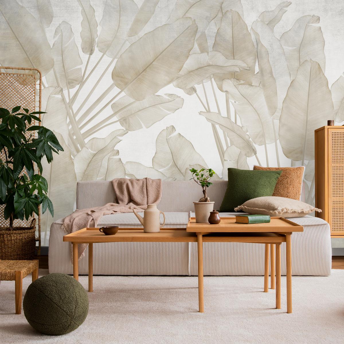 FOTOTAPETE Beige Bananenblätter Tropische Pflanzen 100x70 - Beige/Braun, Papier (100/70cm) - Muralo