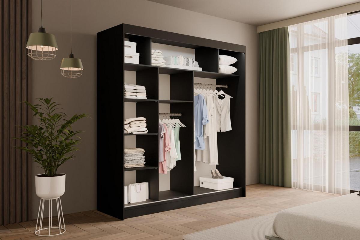 KLEIDERSCHRANK PEKA III mit LED - 200 cm - Schwarz - Schwarz/Weiß, Holzwerkstoff (200/215/61cm) - ALTDECOR
