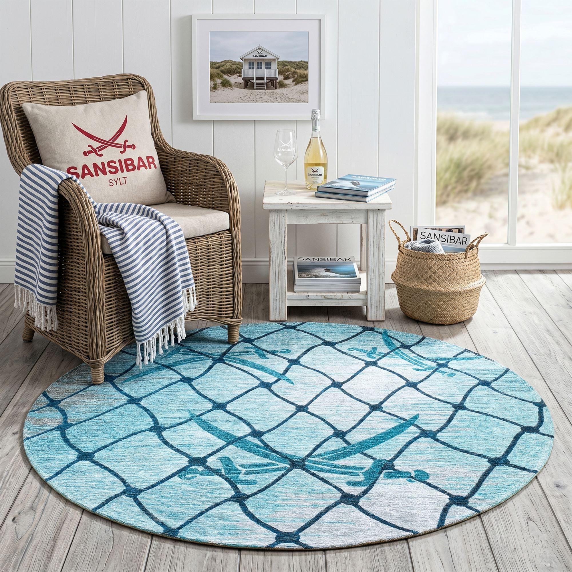 FLACHWEBTEPPICH Keitum 100x100 cm - Türkis, Textil (100/100cm) - Sansibar SYLT