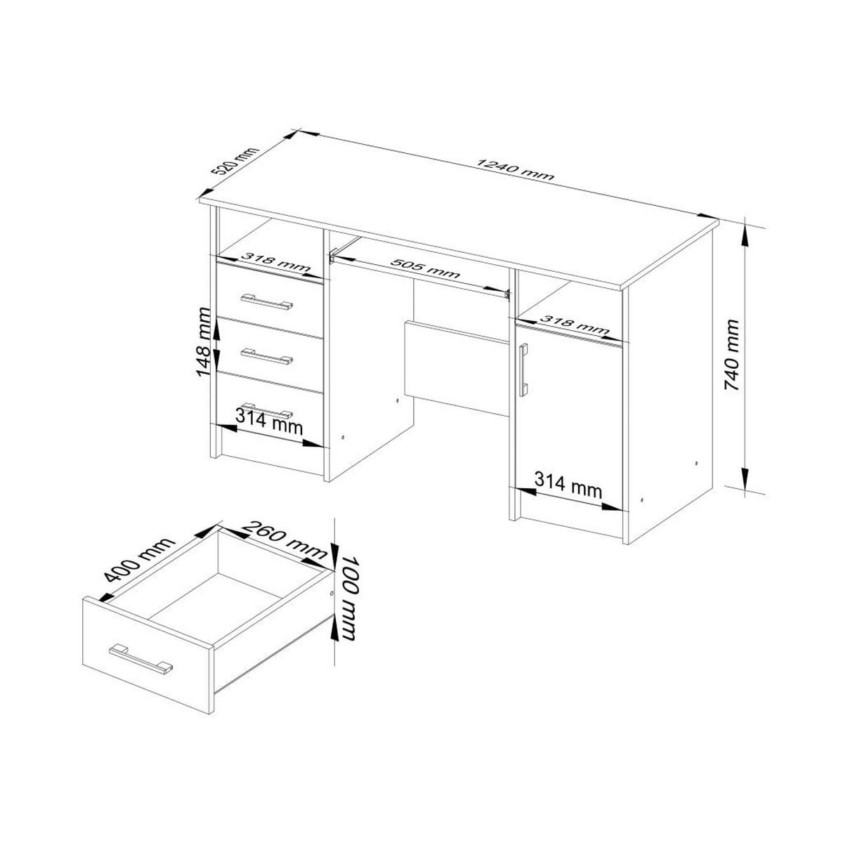 SCHREIBTISCH Weiß, Schwarz Glanz 74/124/52 - Weiß, Holzwerkstoff (124/52/74cm) - RAUMHIRSCH FURNITURE