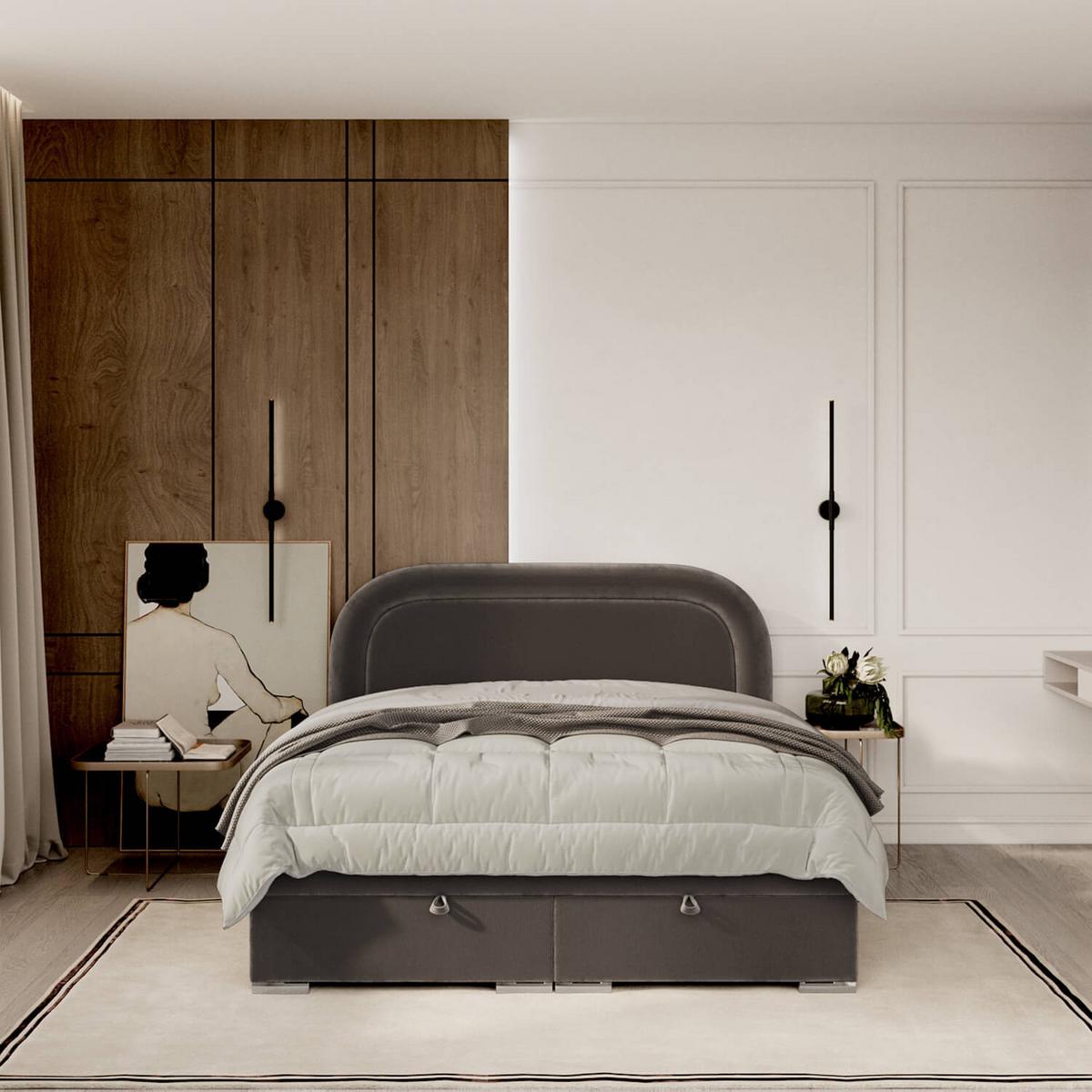 POLSTERBETT Harmony mit Stauraum 140/200 cm Braun im Lotta Stoff - Chromfarben/Braun, Holz/Holzwerkstoff (140/200cm) - AltaBeds