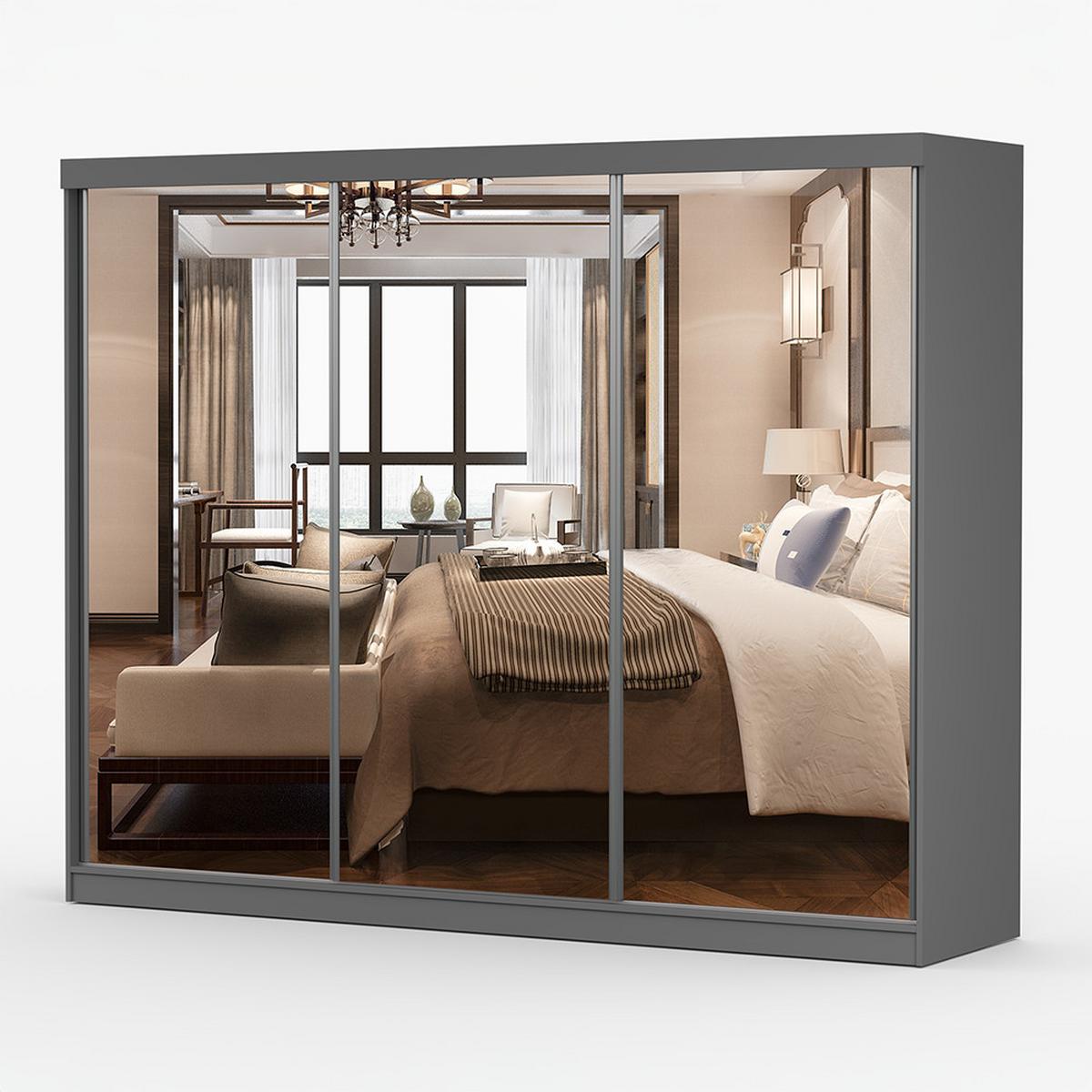 KLEIDERSCHRANK Milan 250 cm, 250/215/64, 3-türig, grau - Grau, Holzwerkstoff (250/215/64cm) - imoebel24