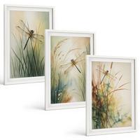 BILDER SET 3er Set - 40x60 cm Weißer Rahmen - Libellengräser über dem Wasser - Weiß, Kunststoff (40/60cm) - TULUP