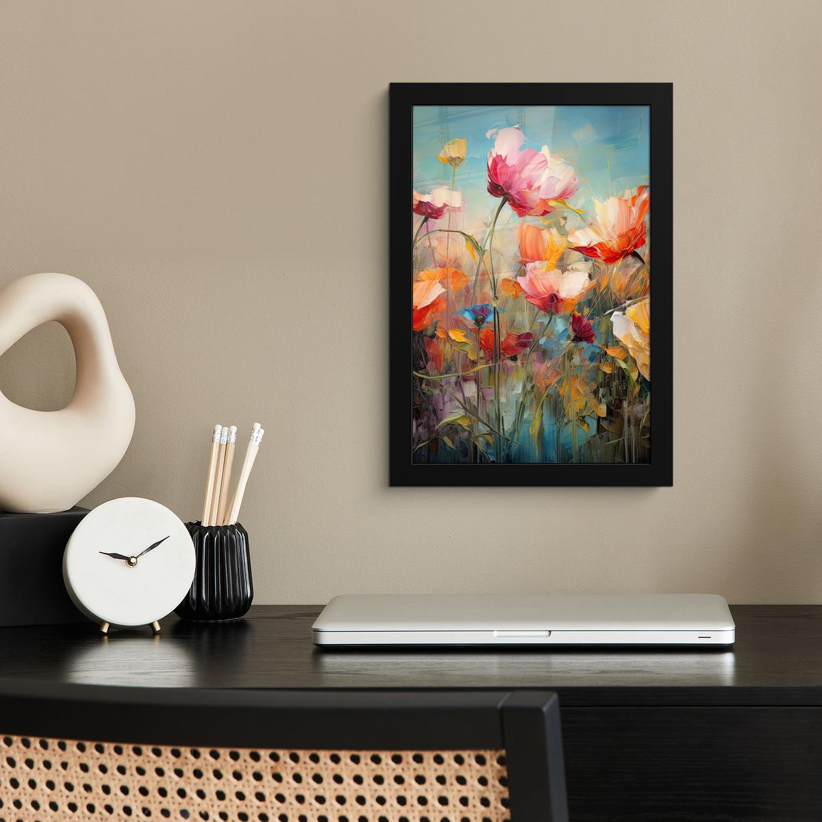 POSTER MIT RAHMEN Blumen - Aquarell - Kunst - Botanisch - Natur Poster 20x30 cm - Orange, Papier (20/30cm) - MuchoWow
