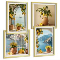 BILDER SET 4er Set - 50x50 cm & 40x60 cm Goldrahmen - Zitronenblumen aus der Küstenstadt - Goldfarben, Kunststoff (50/50cm) - TULUP