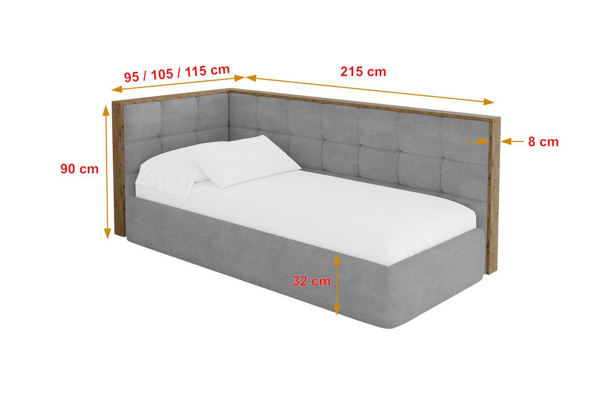 EINZELLBETT Jugendbett mit Bettkasten, Rechts - SOVY 90x200 Grau - Silberfarben, Holzwerkstoff/Textil (90/200cm) - ALTDECOR