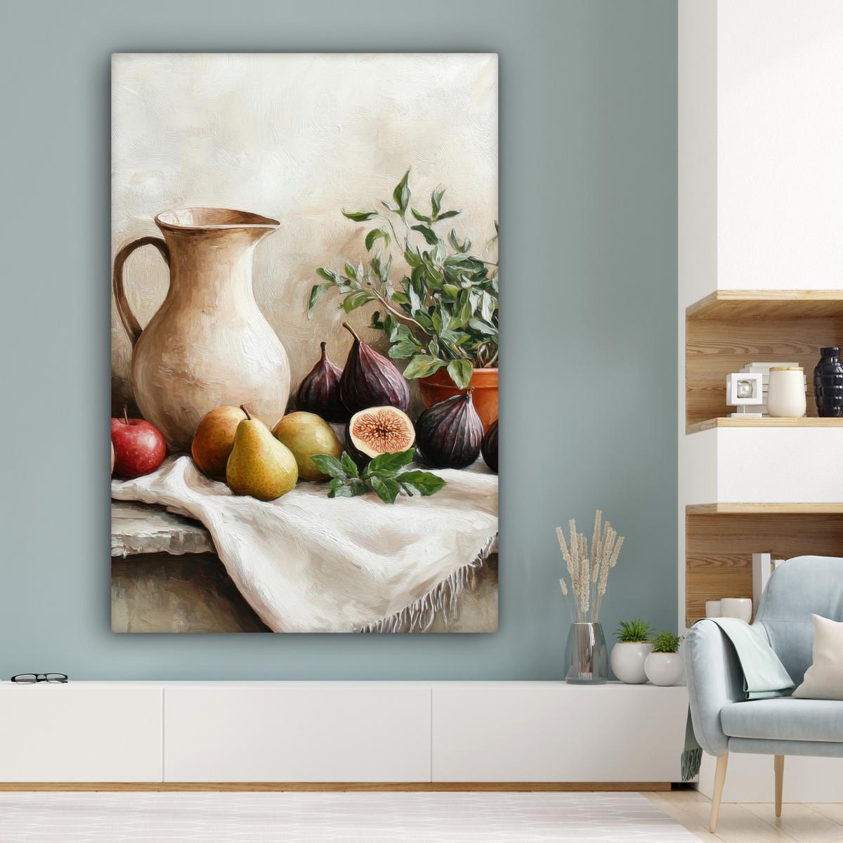 LEINWANDBILD Obst - Kräuter - Ländlich Deko Groß 90x140 cm - Naturfarben, Textil (90/140cm) - MuchoWow