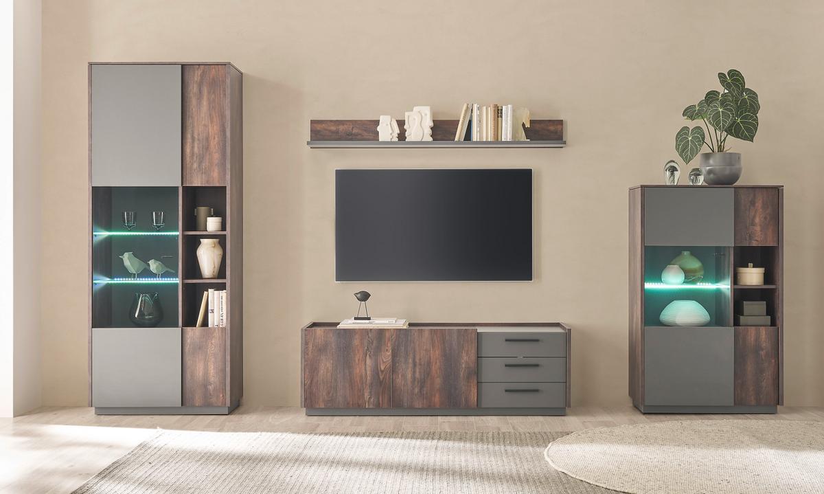 WANDBOARD Thermo Eiche, grau, Wandregal 152 cm - Eichefarben/Grau, Holzwerkstoff (152/17/20cm) - Furn.Design