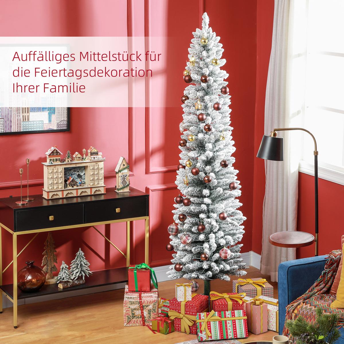 KÜNSTLICHER Weihnachtsbaum 210 cm mit 180 LED-Lichten faltbar Standfuß Grün+Weiß - Weiß/Grün, Kunststoff/Metall (210cm) - HOMCOM